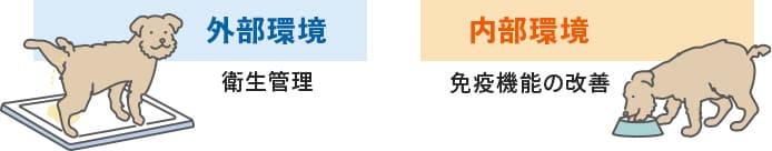 外部環境（衛生管理）、内部環境（免疫機能の改善）