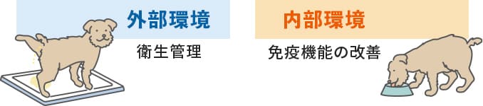 外部環境（衛生管理）、内部環境（免疫機能の改善）